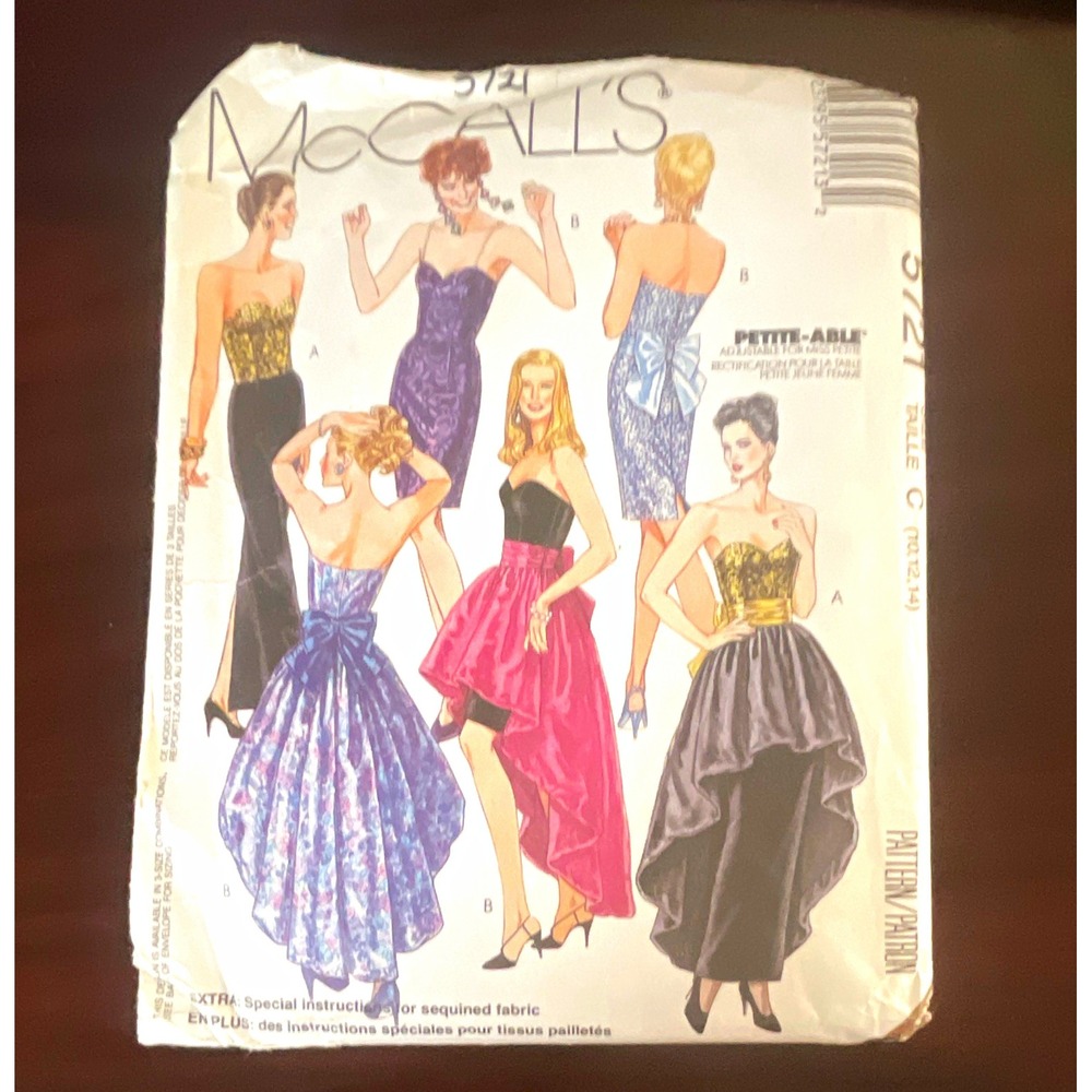 McCall's 5721 Women Strapless Evening Dress Sewing Pattern Detachable Skirt 6-16